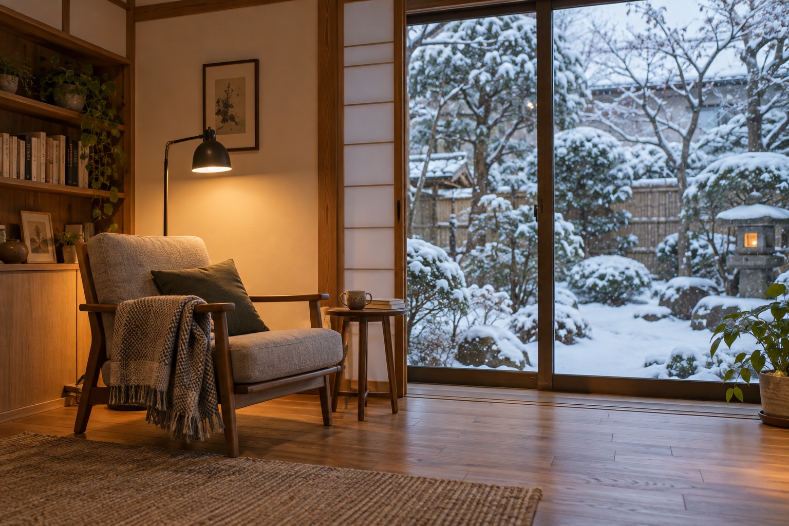 雪景色を望む読書コーナーの参考イメージ