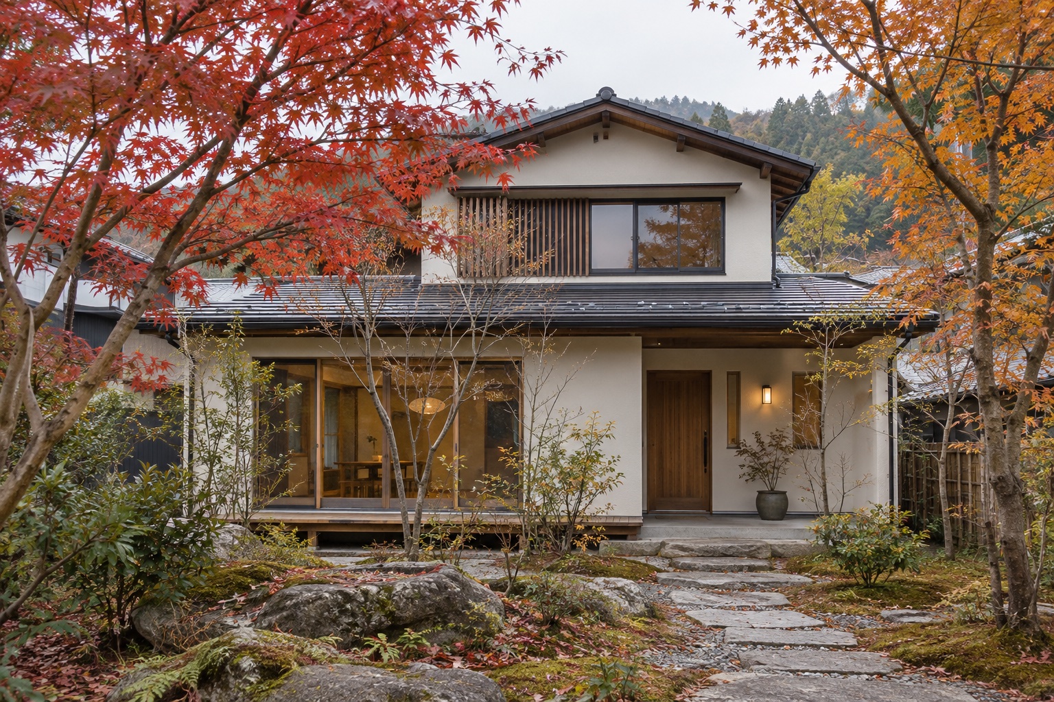 紅葉の庭に囲まれた住宅の参考イメージ
